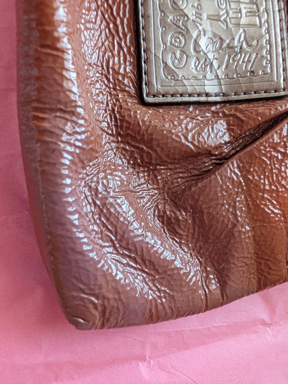 Coach Brown Patent Leather Wristlet with Silver Hardware - Picture 4 of 9